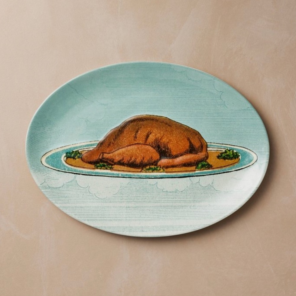 New John Derian For Target 10"x15" Oval Stoneware Platter Fall Cooked Turkey
